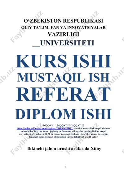 ikkinchi jahon urushi arafasida xitoy tarixi bo‘yicha bitiruv malakaviy ishi — DOCX