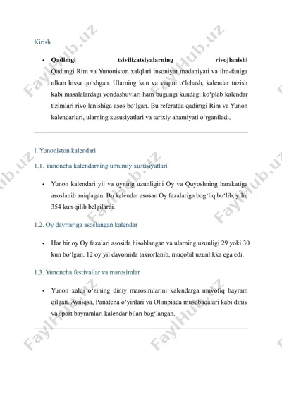 qadimgi rim va yunoniston kalendarlari haqida referat — DOCX