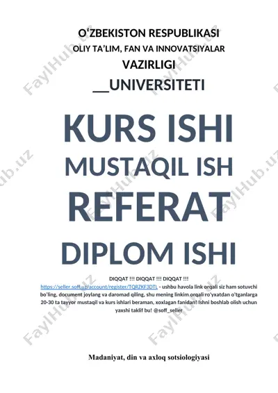 madaniyat, din va axloq sotsiologiyasi — DOCX