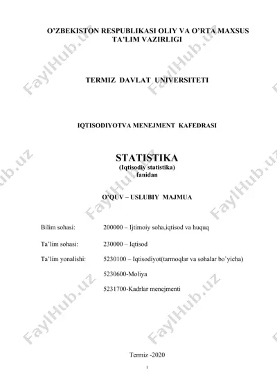 statistika (iqtisodiy statistika) fanidan o‘quv-uslubiy majmua — DOCX
