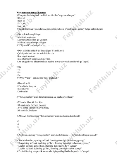 xalq tabobati fanidan testlar — DOCX