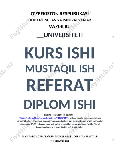 maktabgacha ta’lim muassasasi, oila va maktab hamkorligi — DOCX