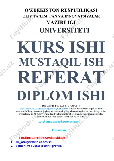 coreldraw dasturi ishga tushirilgandan keyin ishlash imkoniyatlari — DOCX