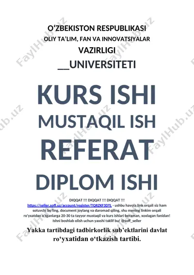 yakka tartibdagi tadbirkorlikni davlat ro‘yxatdan o‘tkazish tartibi — DOCX