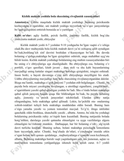 kichik maktab yoshida bola shaxsining rivojlanish xususiyatlari — DOCX