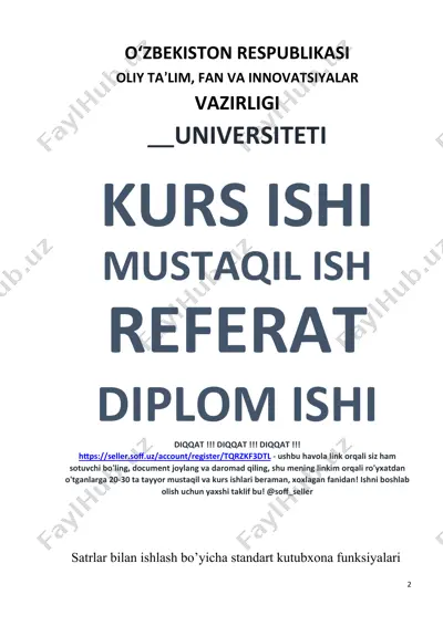 c# dasturlash tilida satrlar bilan ishlash bo‘yicha kurs ishi — DOCX