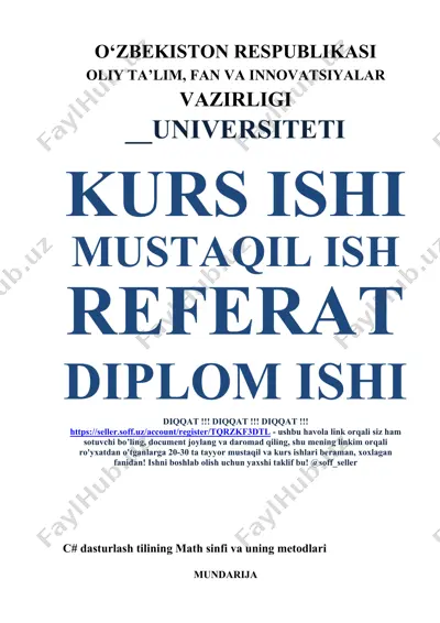 c# dasturlash tilining math sinfi va uning metodlari — DOCX