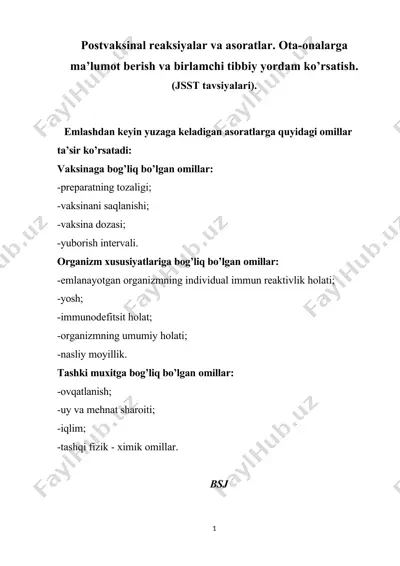 vaksinalar haqida ma'lumot va emlashda kuzatiladigan reaksiyalar — DOCX