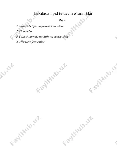 tarkibida lipid tutuvchi o'simliklar — DOCX