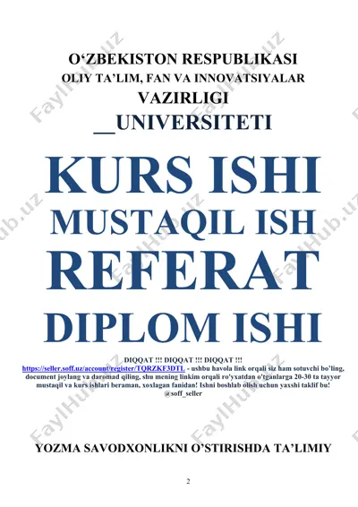 ta’limiy yozma ishlar bo‘yicha mustaqil ish (kurs ishi) — DOCX
