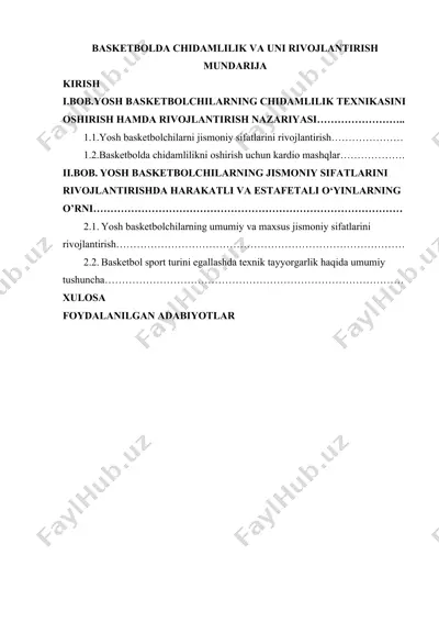 basketbolda chidamlilik va uni rivojlantirish — DOCX