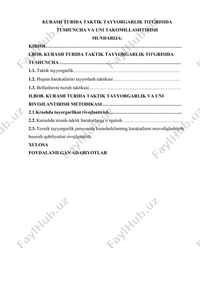 kurash turida taktik tayyorgarlik to'g'risida tushuncha va uni takomillashtirish — DOCX