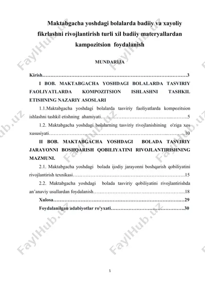 maktabgacha yoshdagi bolalarda badiiy va xayoliy fikrlashni rivojlantirishda turli xil badiiy materiallardan kompozitsion foydalanish — DOCX