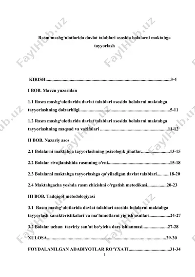 rasm mashgʻulotlarida davlat talablari asosida bolalarni maktabga tayyorlash — DOCX
