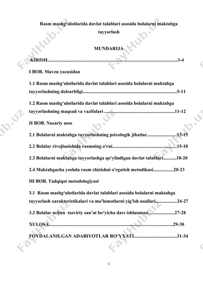 rasm mashgʻulotlarida davlat talablari asosida bolalarni maktabga tayyorlash — DOCX
