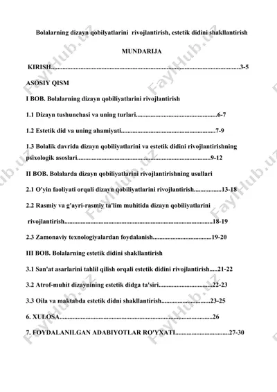 bolalarning dizayn qobilyatlarini rivojlantirish, estetik didini shakllantirish — DOCX