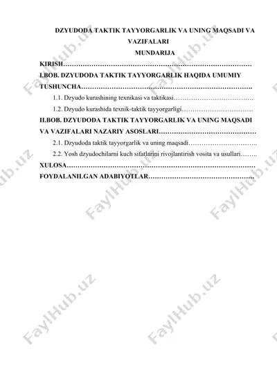 dzyudoda taktik tayyorgarlik va uning maqsadi va vazifalari — DOCX
