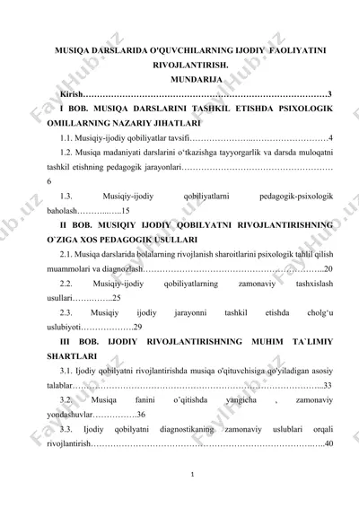 musiqa darslarida o‘quvchilarning ijodiy faoliyatini rivojlantirish — DOCX