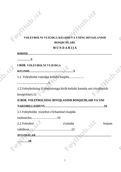 voleybolni vujudga kelishi va uning rivojlanish bosqichlari — DOCX