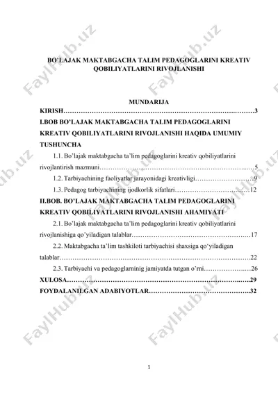 bo’lajak maktabgacha ta’lim pedagoglarini kreativ qobiliyatlarini rivojlanishi — DOCX