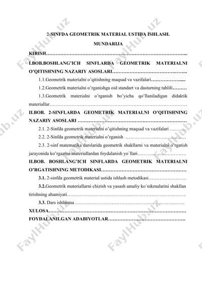 2-sinfda geometrik material ustida ishlash — DOCX