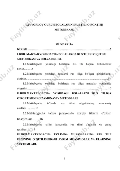 tayyorlov guruh bolalarini rus tili o‘rgatish metodikasi — DOCX