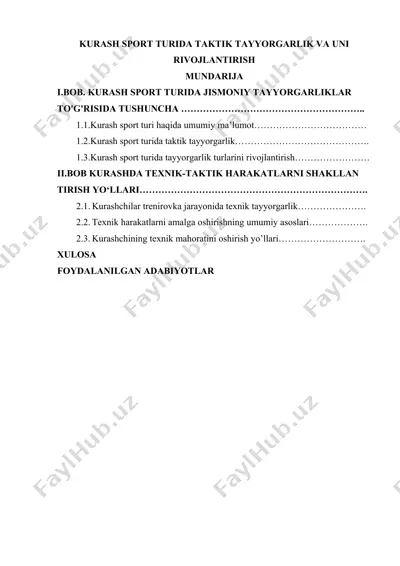 kurash sport turida taktik tayyorgarlik va uni rivojlantirish — DOCX
