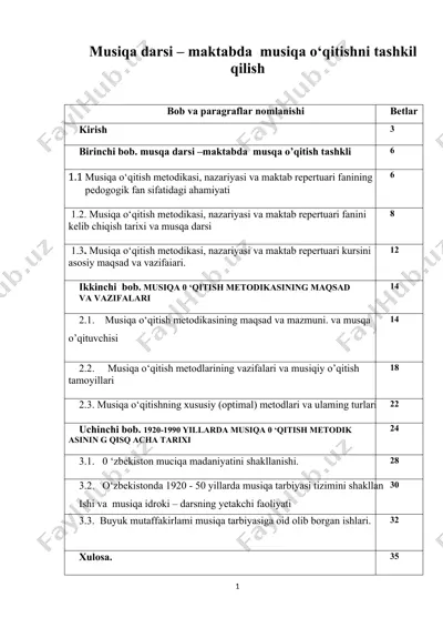 musiqa o‘qitish metodikasi, nazariyasi va maktab repertuari kurs ishi — DOCX