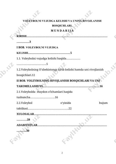 voleybolni vujudga kelishi va uning rivojlanish bosqichlari — DOCX