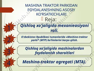 mashina-traktor parki (mtp) va qishloq xo‘jalik texnikalari — PPTX