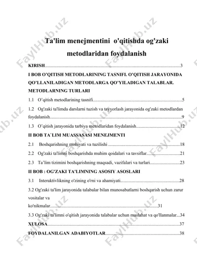 ta'lim menejmentini o'qitishda og'zaki metodlardan foydalanish — DOCX