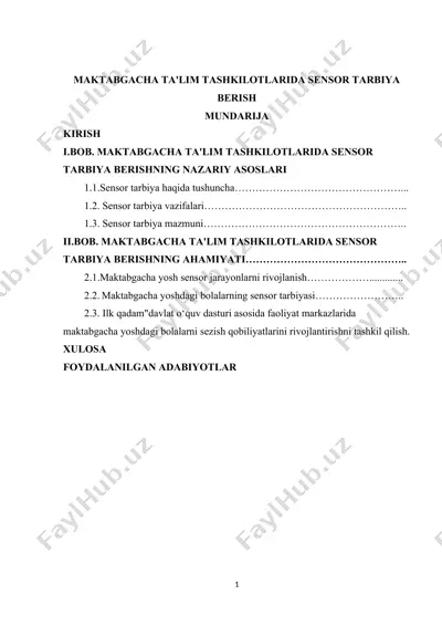 maktabgacha ta'lim tashkilotlarida sensor tarbiya berish — DOCX