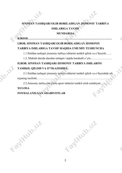 sinfdan tashqari olib boriladigan jismoniy tarbiya ishlari — DOCX