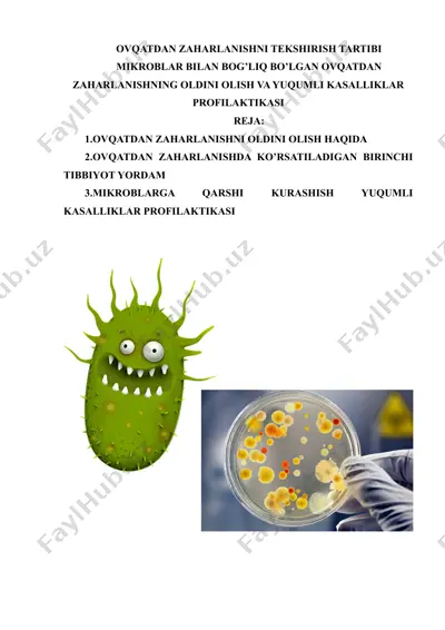 ovqatdan zaharlanishni tekshirish tartibi va profilaktikasi — DOCX