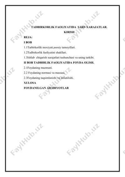 tadbirkorlik faoliyatida sarf-xarajatlar — DOCX