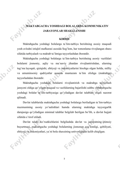 maktabgacha yoshdagi bolalarda kommunikativ jarayonlar shakllanishi — DOCX