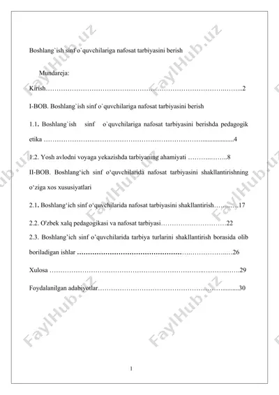 boshlang`ich sinf o`quvchilariga nafosat tarbiyasini berish — DOCX