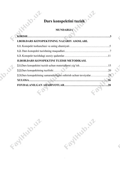 dars konspektini tuzish — DOCX