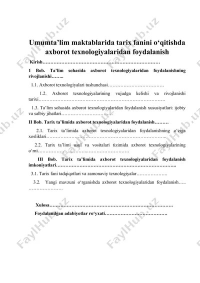 umumta’lim maktablarida tarix fanini o‘qitishda axborot texnologiyalaridan foydalanish — DOCX