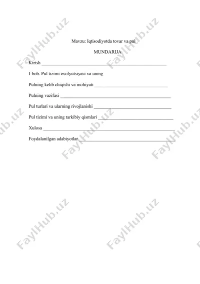 iqtisodiyotda tovar va pul — DOCX