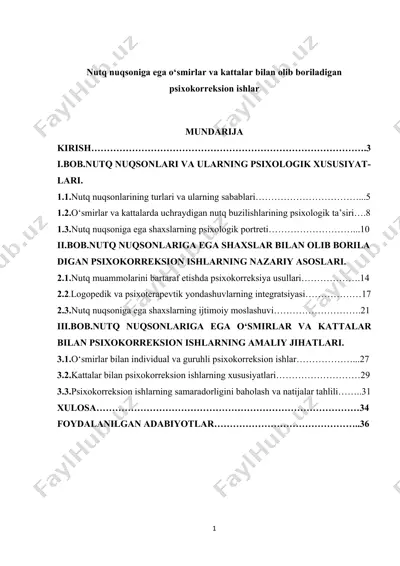 nutq nuqsoniga ega o‘smirlar va kattalar bilan olib boriladigan psixokorreksion ishlar — DOCX