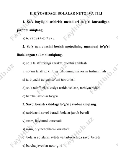 ilk yoshdagi bolalar nutqi va tili — DOCX