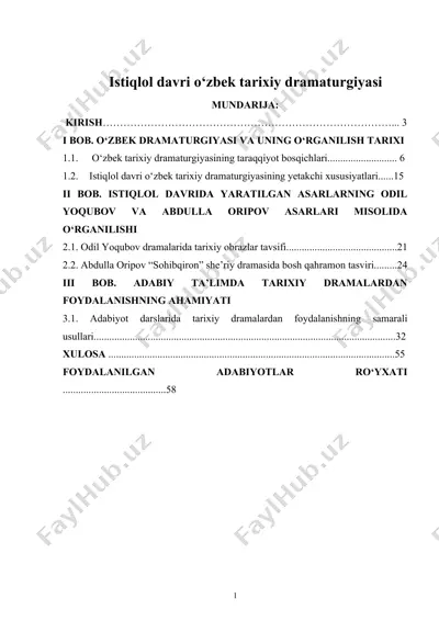 istiqlol davri o‘zbek tarixiy dramaturgiyasi — DOCX