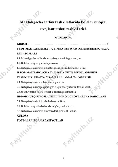 maktabgacha ta’lim tashkilotlarida bolalar nutqini rivojlantirishni tashkil etish — DOCX