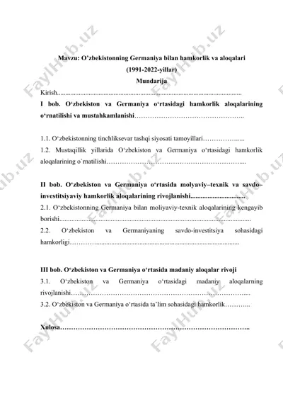 o’zbekistonning germaniya bilan hamkorlik va aloqalari (1991-2022-yillar) — DOCX