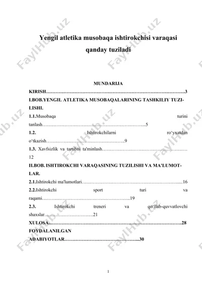 yengil atletika musobaqa ishtirokchisi varaqasi — DOCX
