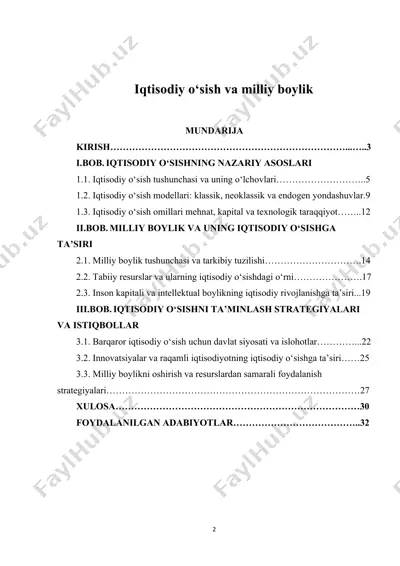 iqtisodiy o‘sish va milliy boylik — DOCX