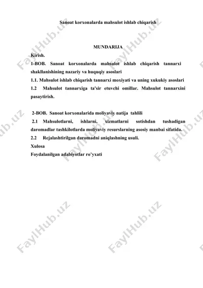 sanoat korxonalarda mahsulot ishlab chiqarish — DOCX