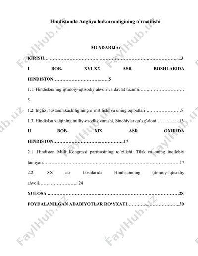 hindistonda angliya hukmronligining o’rnatilishi — DOCX
