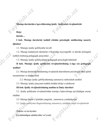 musiqa darslarida o'quvchilarning ijodiy faoliyatini rivojlantirish — DOCX